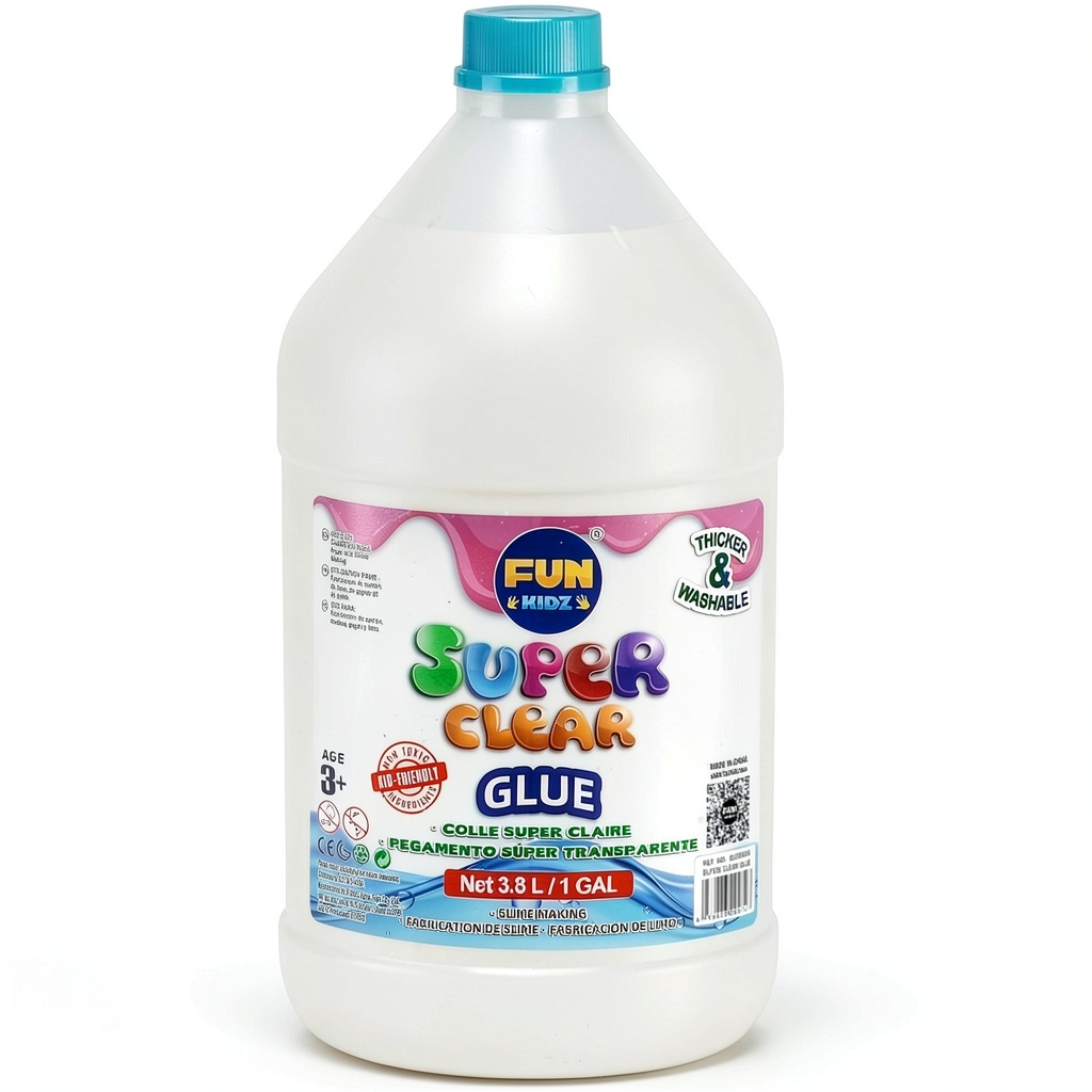 'FunKidz Clear Glue bottle with slime and craft materials'
