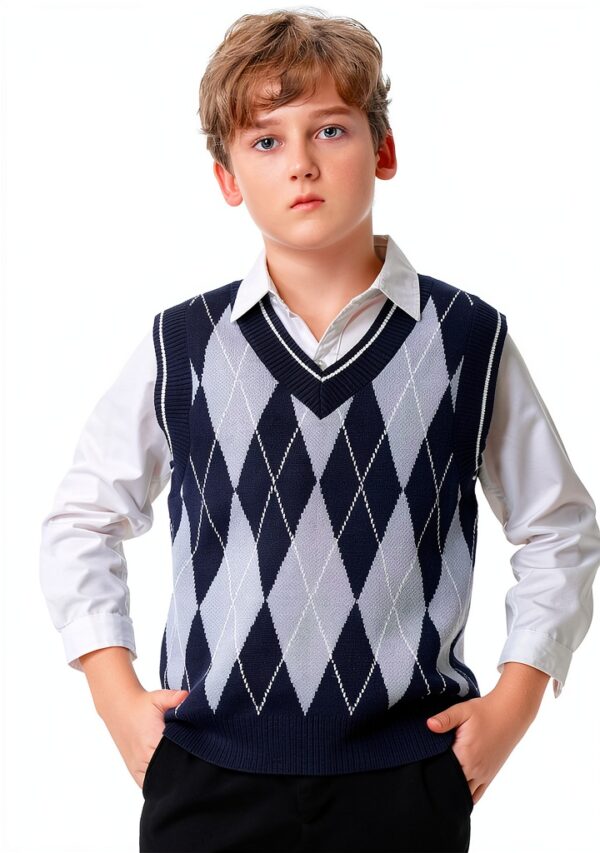 Boys Argyle Knit Vest Navy Blue Sizes 5-14 Years-3