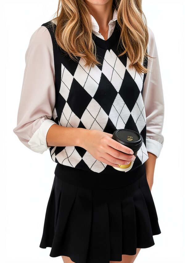 Boys Cotton Knit Sweater Vest Argyle Plaid Sleeveless V-Neck-1