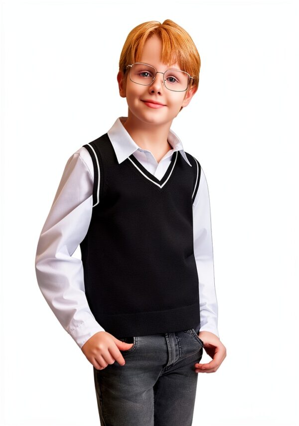 Boys V-Neck Sweater Vest Soft Viscose Slim Fit Sleeveless-1