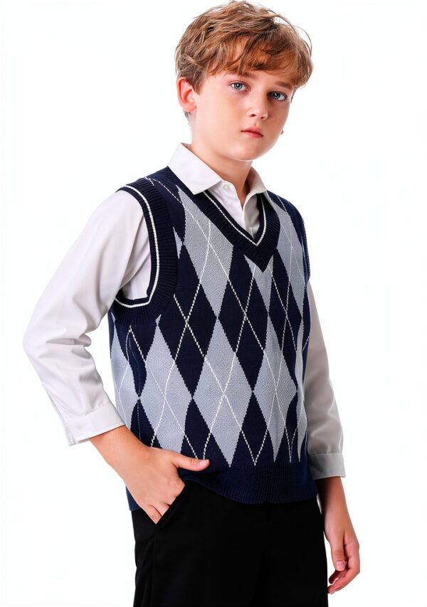Boys Argyle Knit Vest Navy Blue Sizes 5-14 Years-2