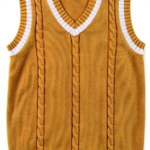 Generic Boys Cotton V-Neck Sweater Vest Cable Knit Design-0