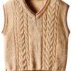 Boys Cotton Cable Knit Sweater Vest Soft Comfortable Beige-0