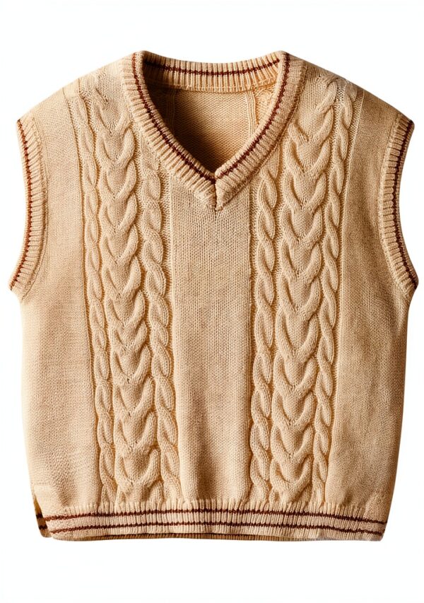 Boys Cotton Cable Knit Sweater Vest Soft Comfortable Beige-0