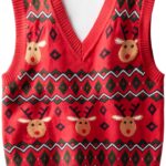Childrens Christmas Reindeer Knitted Vest Soft Cozy Holiday-0
