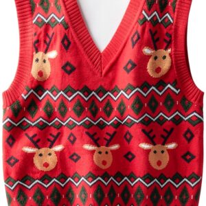 Childrens Christmas Reindeer Knitted Vest Soft Cozy Holiday-0