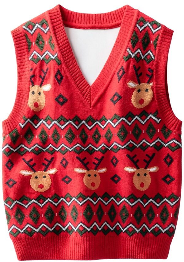 Childrens Christmas Reindeer Knitted Vest Soft Cozy Holiday-0