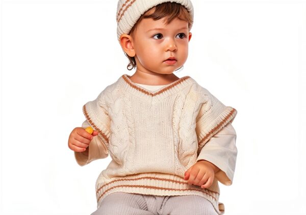 Boys Cotton Cable Knit Sweater Vest Soft Comfortable Beige-1