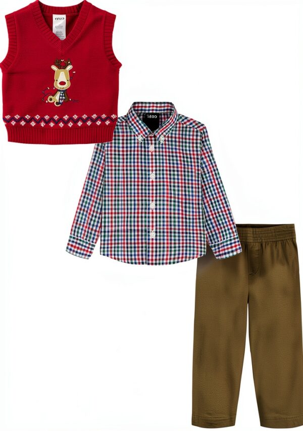 IZOD Boys Holiday Reindeer Vest Set Sleeveless V-Neck-1