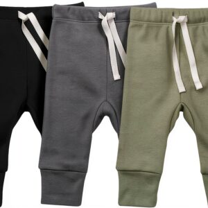 Baby Boys Pants Drawstring Waist Active 3 Pack Black Sage-0