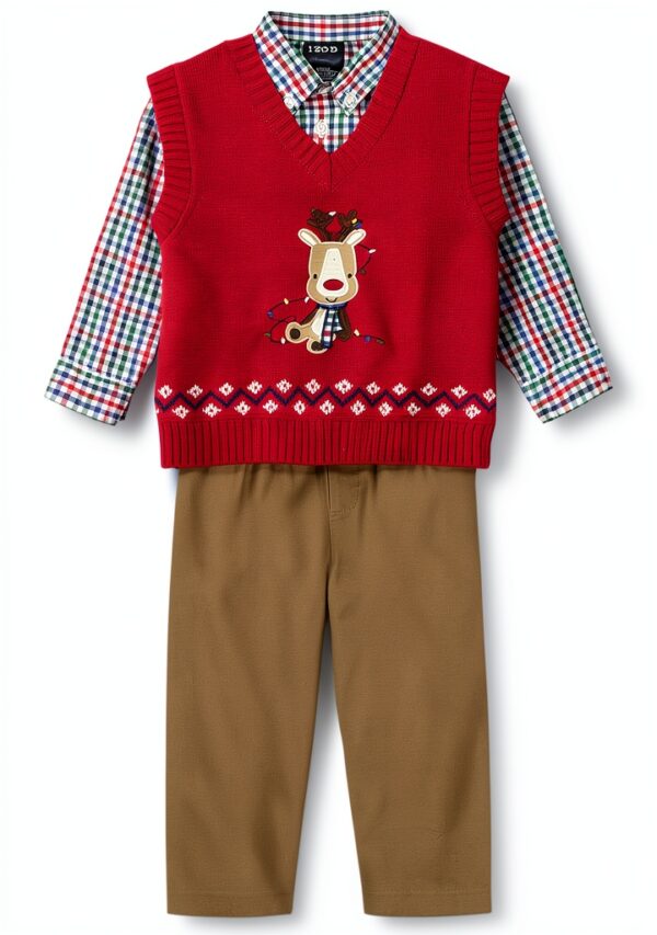 IZOD Boys Holiday Reindeer Vest Set Sleeveless V-Neck-0