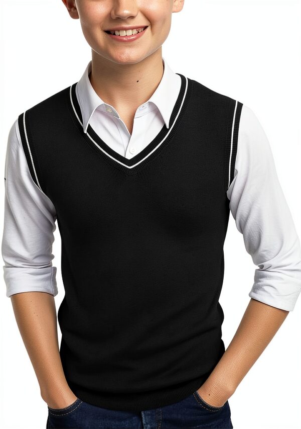 Boys V-Neck Sweater Vest Soft Viscose Slim Fit Sleeveless-0