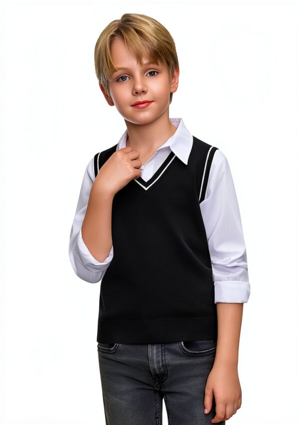 Boys V-Neck Sweater Vest Soft Viscose Slim Fit Sleeveless-4