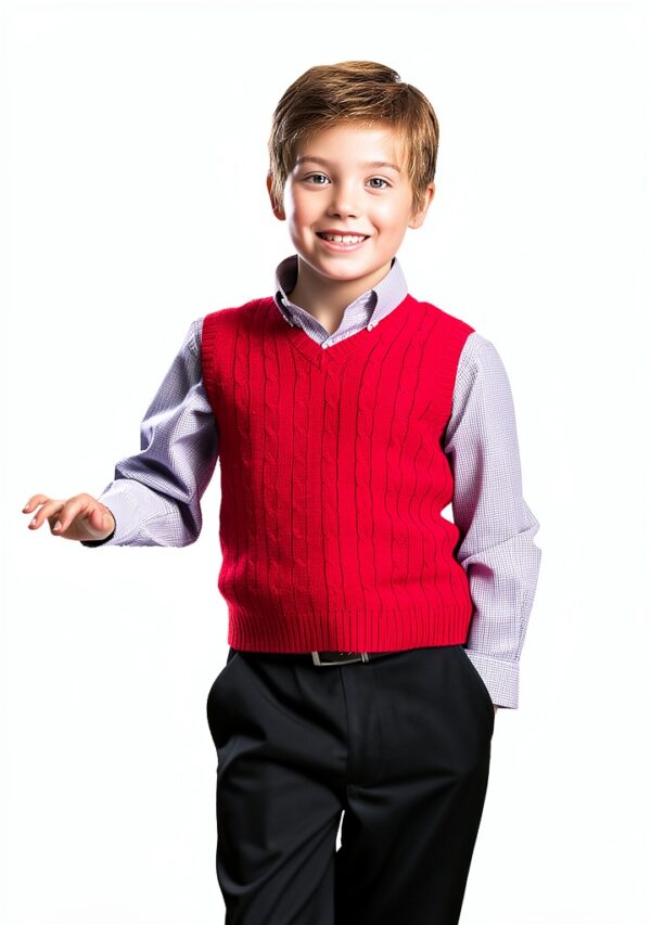 Boys Sleeveless Sweater Vest Cotton Knit V-Neck Design-1
