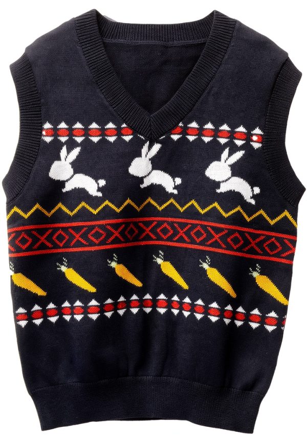 Kids Sweater Vest Cotton V-Neck Bunny Design Boys Girls