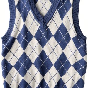 Verdusa Boys Argyle Sweater Vest V Neck Knit Casual