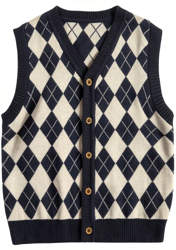 Verdusa Boys Argyle Sweater Vest Button Up Sleeveless Knit