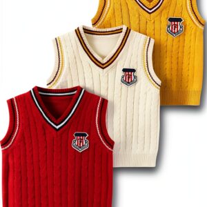 Boys Cable Knit Sweater Vest Soft Knit School Uniform-0