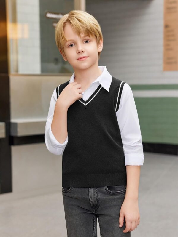 Boys V-Neck Sweater Vest Soft Viscose Slim Fit Sleeveless-5