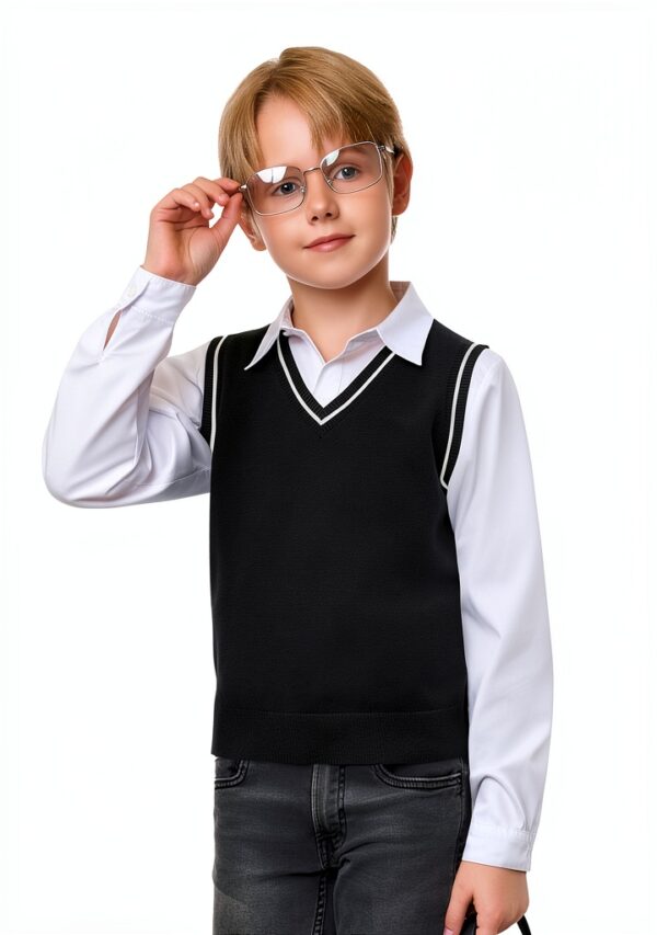 Boys V-Neck Sweater Vest Soft Viscose Slim Fit Sleeveless-2