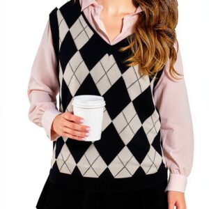 Boys Cotton Knit Sweater Vest Argyle Plaid Sleeveless V-Neck-0