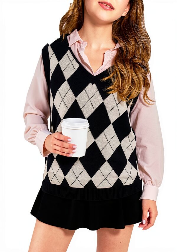 Boys Cotton Knit Sweater Vest Argyle Plaid Sleeveless V-Neck-0