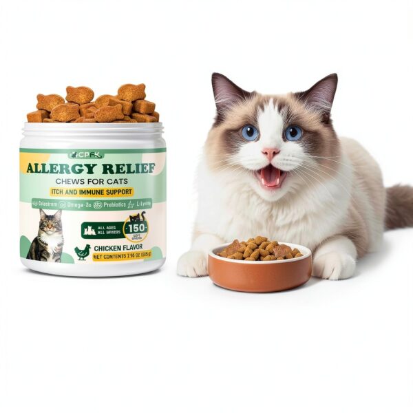 Cat Allergy Relief for Cats, 150 Soft Chews for Cat Itch and Allergy Relief with Omega-3 and Probiotics Coat Health, Immune Boost and Seasonal Allergies Chicken Flavor Chews-3