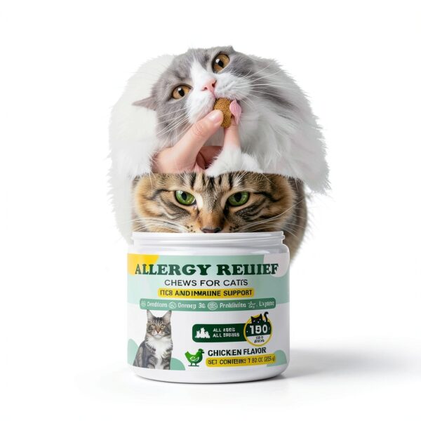 Cat Allergy Relief for Cats, 150 Soft Chews for Cat Itch and Allergy Relief with Omega-3 and Probiotics Coat Health, Immune Boost and Seasonal Allergies Chicken Flavor Chews-6