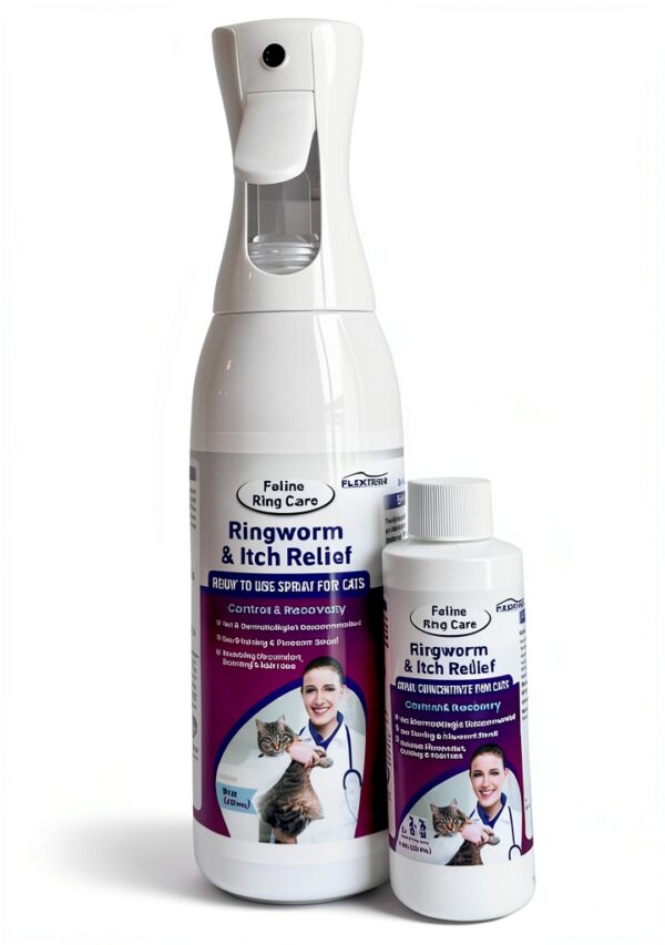 FlexTran Feline Ring Care | Control & Help with Cat Ringworm, Mange, Dermatitis, Dog Paw Yeast. Also Works on Dogs, Hamsters, Guinea Pigs, Rabbits, etc. Makes 32 oz of Spray for Cats and Itch Relief-0