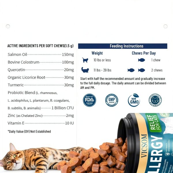 Cat Allergy Relief Chews VICSOM Natural Chicken Flavor Itch Remedy-7