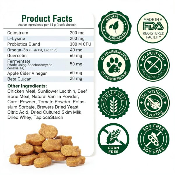Cat Allergy Relief for Cats, 150 Soft Chews for Cat Itch and Allergy Relief with Omega-3 and Probiotics Coat Health, Immune Boost and Seasonal Allergies Chicken Flavor Chews-5