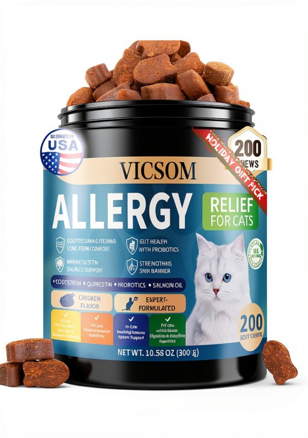 Cat Allergy Relief Chews VICSOM Natural Chicken Flavor Itch Remedy-0