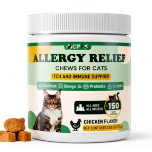 Cat Allergy Relief for Cats, 150 Soft Chews for Cat Itch and Allergy Relief with Omega-3 and Probiotics Coat Health, Immune Boost and Seasonal Allergies Chicken Flavor Chews-0