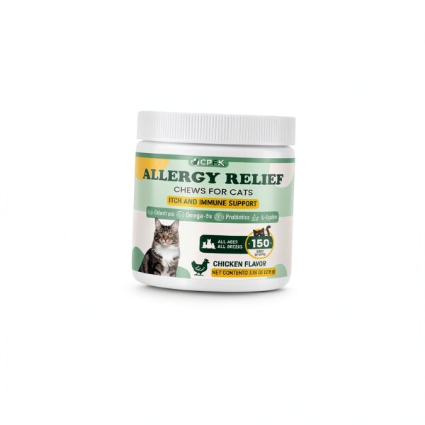 Cat Allergy Relief for Cats, 150 Soft Chews for Cat Itch and Allergy Relief with Omega-3 and Probiotics Coat Health, Immune Boost and Seasonal Allergies Chicken Flavor Chews-2