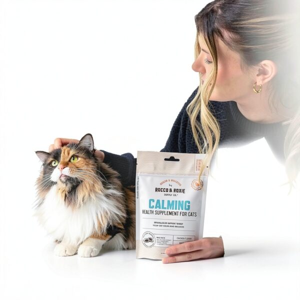 Rocco & Roxie Cat Calming Treats with Melatonin for Cats, Stress and Anxiety Relief, Keep Calm for Grooming, Travel, or Vet Visits, Aid Sleep with Organic Ashwagandha and GABA, Chicken Flavored Chews-2