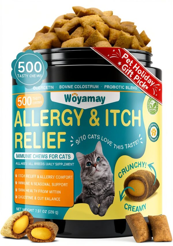 Cat Allergy Relief Woyamay 500 Crunchy Chicken Chews for Itchy Skin-0
