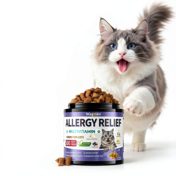 Cat Allergy Relief Chews – 500 Crunchy & Creamy Treats for All Breeds – Cat Itchy Skin & Seasonal Allergy Relief with Multivitamin and Omega-3 for Skin Health, Chicken & Krill Flavor-2