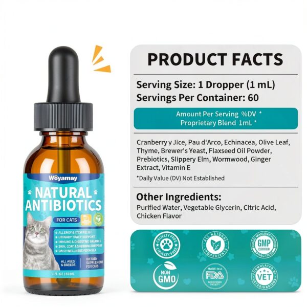 Antibiotics for Cats, Natural Antibiotic for Allergy Relief, Urinary Tract Health, Itch Relief & Digestion Care, Cat Allergy Relief for Cats, Cat Immune Support Supplement, 2 Fl Oz-7