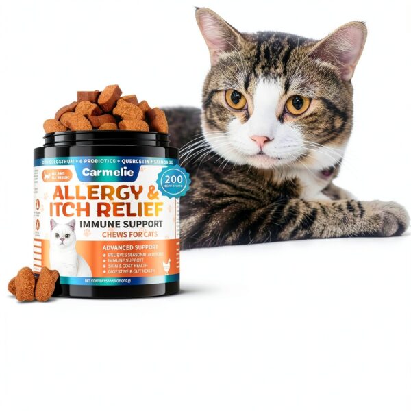 Cat Allergy Relief Chews Carmelie 200 Soft Chews Omega3 Probiotic-3