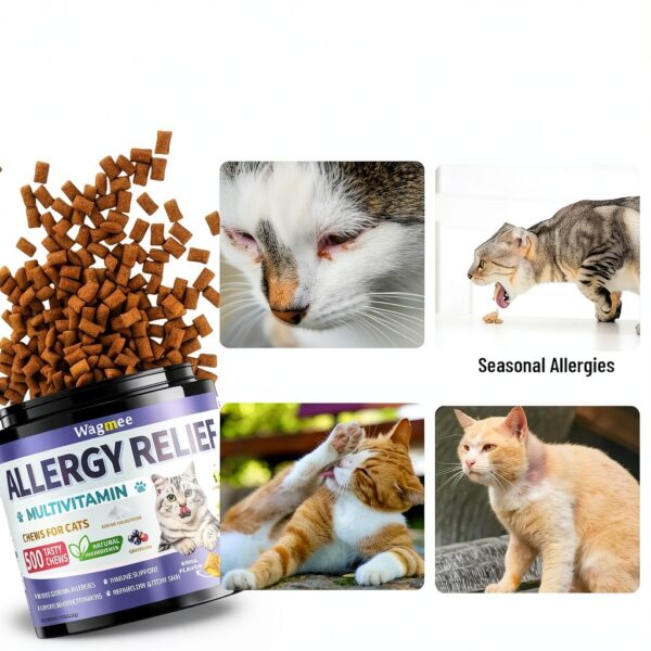 Cat Allergy Relief Chews – 500 Crunchy & Creamy Treats for All Breeds – Cat Itchy Skin & Seasonal Allergy Relief with Multivitamin and Omega-3 for Skin Health, Chicken & Krill Flavor-3