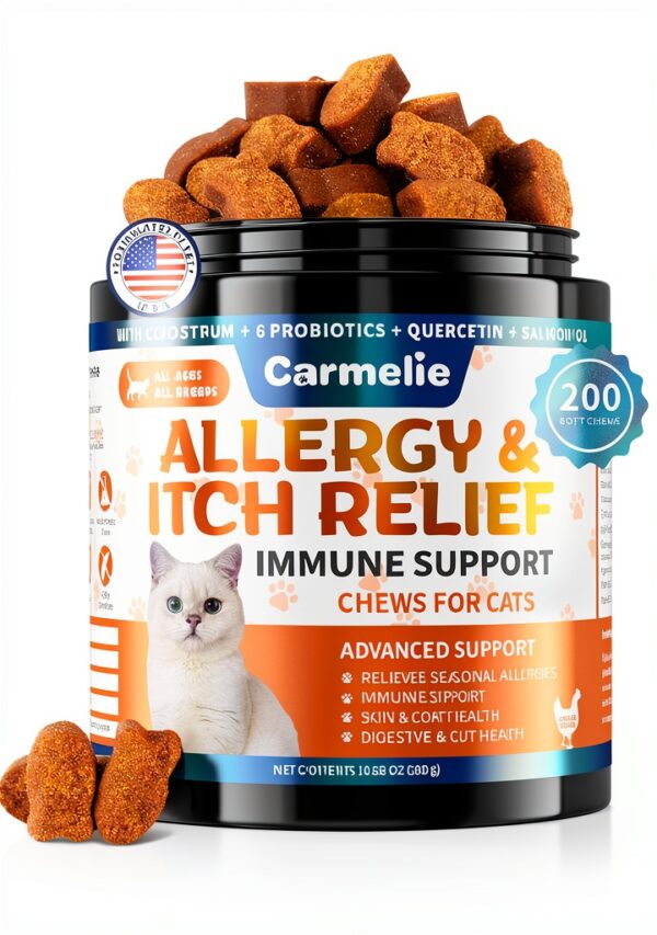 Cat Allergy Relief Chews Carmelie 200 Soft Chews Omega3 Probiotic-0