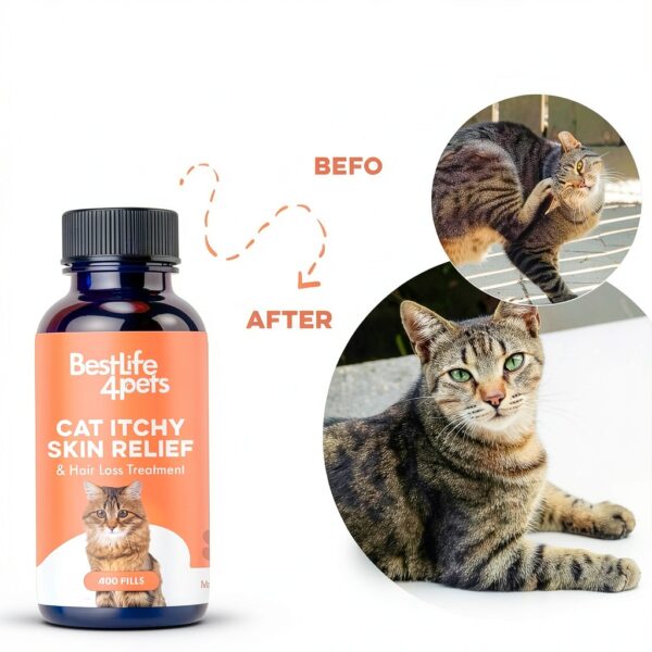 Cat Itchy Skin Relief by BestLife4Pets Allergy and Hair Loss Pills 400-3