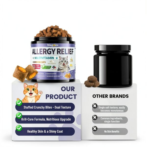 Cat Allergy Relief Chews – 500 Crunchy & Creamy Treats for All Breeds – Cat Itchy Skin & Seasonal Allergy Relief with Multivitamin and Omega-3 for Skin Health, Chicken & Krill Flavor-5