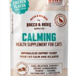 Rocco & Roxie Cat Calming Treats with Melatonin for Cats, Stress and Anxiety Relief, Keep Calm for Grooming, Travel, or Vet Visits, Aid Sleep with Organic Ashwagandha and GABA, Chicken Flavored Chews-0