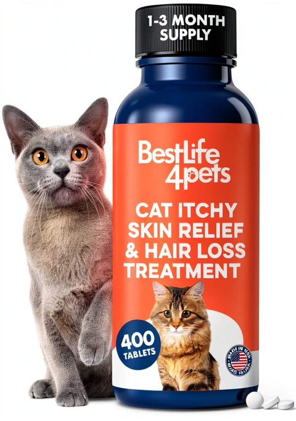 Cat Itchy Skin Relief by BestLife4Pets Allergy and Hair Loss Pills 400-0