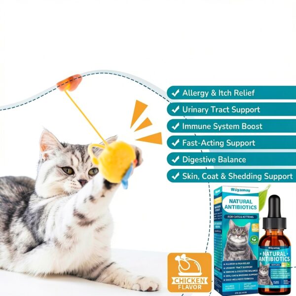 Antibiotics for Cats, Natural Antibiotic for Allergy Relief, Urinary Tract Health, Itch Relief & Digestion Care, Cat Allergy Relief for Cats, Cat Immune Support Supplement, 2 Fl Oz-2
