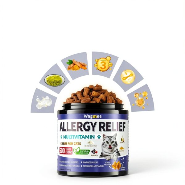 Cat Allergy Relief Chews – 500 Crunchy & Creamy Treats for All Breeds – Cat Itchy Skin & Seasonal Allergy Relief with Multivitamin and Omega-3 for Skin Health, Chicken & Krill Flavor-4