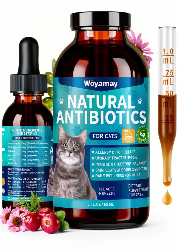 Antibiotics for Cats, Natural Antibiotic for Allergy Relief, Urinary Tract Health, Itch Relief & Digestion Care, Cat Allergy Relief for Cats, Cat Immune Support Supplement, 2 Fl Oz-0